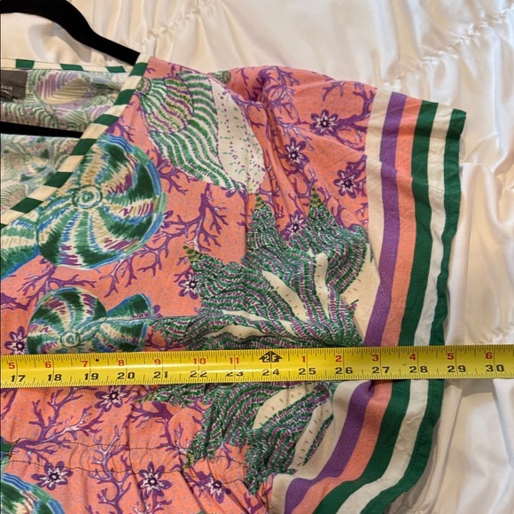 Anthropologie Caftan Scarf Maxi Dress Seashells Tie Waist Pink and Green Amazing - Picture 12 of 13